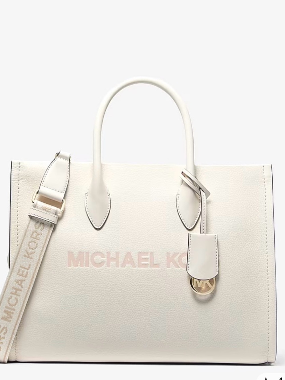 Michael Kors Cream Leather Tote with Pale Pink Logo - Picture 3 of 3